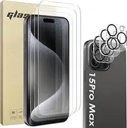 3+3 Pack Screen Protector Compatible with iPhone 15 Pro Max 6.7-Inch with Camera Lens Protector, 9H Tempered Glass Film, HD Clear, Full Coverage, Case-Friendly