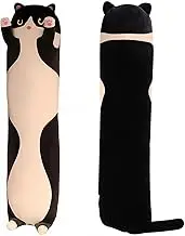 Long Cat Body Pillow, Plush Hugging Cushion, Multiple Sizes 50-130 cm, Black (70cm)