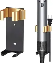 Wall Mount Holder for Dyson Airwrap, Metal Holder Organiser for Straighteners, Straighteners, Various Curly Hair Sticks, High Temperature Resistant, Aluminium (Black and Gold)