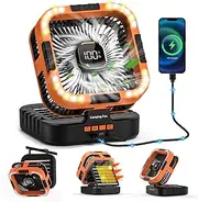 Solar Camping Fan Rechargeable 10000mAh Battery Operated Tent Fan with LED Lantern,120°Head Rotation, LED Screen,Timer, 6 Speed Solar Powered for Outdoor Travel Beach Home