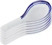 Healeved 5pcs Blue White Porcelain Soup Spoons Mini Chinese Style Scoops Ceramic Tableware for Soup Porridge Tea Ice