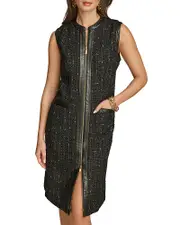 Donna Karan Faux Leather Tweed Shift Dress