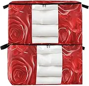 Amooorous Romantic Valentine Red Roses 60/95 L zippered toy storage with Reinforced Handles, clear window bed shoe organizer for King Comforter Bedding Pillow Sheet