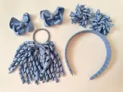 Light Blue School uniform Korker Hair Tie Bow clips headband Hair Accessories