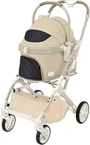 Gex Osoto Grace RC Ecru Buggy Carry House 3-Way Folding Compact with One Touch Freestanding Frame for Dogs and Cats, Comfortable Ride & Pushing Feel, Load Capacity Less Than 48.5 lbs (22 kg)
