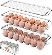 Jolada Australia® Clear Egg Holder for Refrigerator with Lid, 14 Egg Tray for Fridge with Cover, Reusable Stackable Egg Organizer for Refrigerator with Handle, Food Grade, PVC Free (Pack of 2)