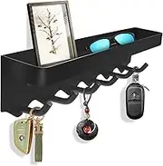 Key Holder, Key Rack, Modern Key Holder, Key Board, Key Holder, Black, Hook Rack, Metal Key Rack with Shelf, Self-Adhesive Keys, 6 Hooks for Hallway, Office, Kitchen
