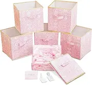 DAMAHOME Storage Cubes Organizer Bins - 11inch Foldable Bins, Fabric Dual Handles Box, Closet Shelf Baskets, Nursery for Home&Office 6-Pack (Pink) ZJ-1764S-6