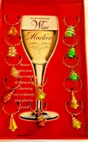 New 12 Christmas Boston Warehouse Wine Markers Gift Toppers Jewel Tree Markers