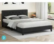 ALFORDSON Bed Frame Double Size Wooden Base Platform Fabric Charcoal MADELYN