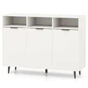 Costway Sideboard Buffet Cabinet w/5-Position Adjustable Shelves 3 Open Compartments Kitchen Cabinet White