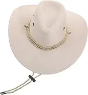 [TINEASUR] Unisex Western Cowboy Hat Men's Women's Wide Brim Felt Hat for Outdoor White