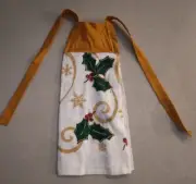 Kitchen towel Mistletoe with Gold fabric tie strips at top 275369