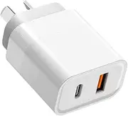 30W USB C+A Fast Charger, 2-Port PD USB-C Wall Plug with Fast Charging QC3.0, USB-C Power Adapter C Wall Charger AU-Plug Compatible with iPhone 16/15/14/13/12/11, iPad, Samsung,Galaxy,Pixel,Airpods