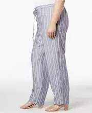 Anne Klein Casual Women's Drawstring Striped Linen Pant and side pockets-size 16