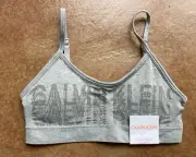 New Calvin Klein Big Girls Print Seamless Bralette, Heather Grey, Medium