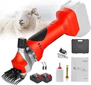 Cordless Electric Professional Sheep Shears Kit, Pet Cat Dog Grooming Clippers with 1/2 Pcs Lithium Battery Horse Hair Trimmer 13-Tooth, 6-Speed and 2800 RPM 2 Batteries