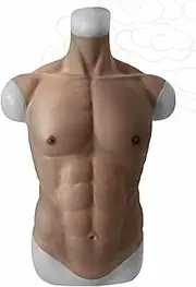 Silicone Muscle Chest Realistic Male Chest Fake Muscle Fake Abs with Muscle Arms for Cosplay Crossdresser,Natural