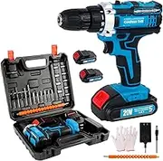 2025 Upgraded Power Drill Cordless, 3/8 Electric Drill with 2 Batteries, 21V Drill Set for Specialized Field and Homework, Battery Drill with LED Light, Variable Speed Mode
