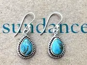 NEW $118 Sundance Kingman Turquoise Sterling Silver Handmade Teardrop Earrings