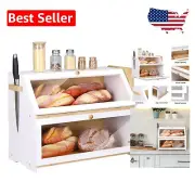Large Capacity Bread Box with Cutting Board – Double Layer Bamboo Design