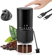Portable Burr Coffee Grinder Electric with 30 Adjustable Settings, Rechargeable Cordless Coffee Bean Grinder with Conical Ceramic Burr and Cleaning Brush for Home Use, Travel and Camping