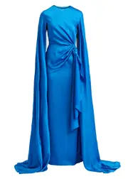 Solace London Elya Draped Satin Maxi Dress - Blue - 14 (UK14 / L) 14 (UK14 / L)