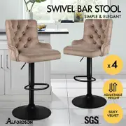 ALFORDSON 4x Bar Stools Gas Lift Velvet Bar Chairs Kitchen Swivel Bella BROWN