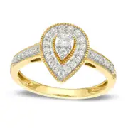 0.33 CT. T.W. Natural Diamond Teardrop-Shaped Frame Antique Vintage-Style Engagement Ring in Solid 10K Yellow Gold