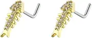 [Niaspi] 20G Fish Bone 20G L-Shaped CZ Nose Rings for Women 316 Surgical Steel Crystal Skeleton Animal Statement Nose Studs Screws Rings Small Hypoallergenic Piercing Jewelry