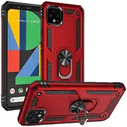 For Google Pixel 4 Case, Military Grade 360 Degree Rotating Metal Magnetic Ring Car Mount Holder Kickstand Shockproof Heavy Duty Cover (Red)