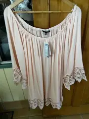 Autograph Size 28 Peach 3/4 Lace Trim Tunic
