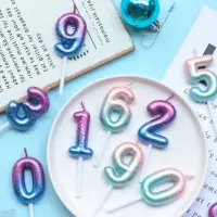 在飛比找momo購物網優惠-絕美星空漸層數字蛋糕蠟燭1入(生日派對 氣球佈置 數字造型 