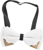 [OATIPHO] Tuxedo Bowtie Metal Border Pre-tied for Men White Essential Groomsmen Party Present