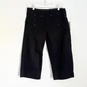 NWT Cidra Anthropologie Capri Pants Black Womens Size 2 Buttons Pedal Pusher