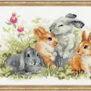 Hoppy Stitches Rabbitry Cross Stitch Kit - 15"x9" Zweigart 14ct. AIDA with 24 Vi