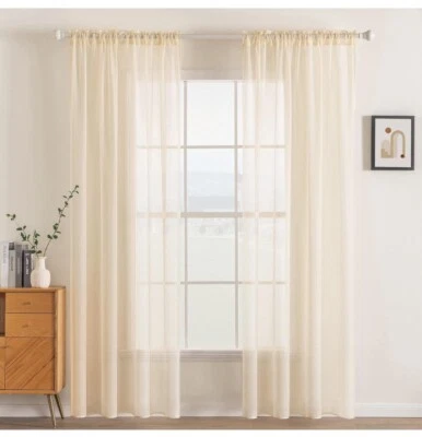 MIULEE 2 Panels Solid Color Cream Beige Window Curtains Elegant Window Voile