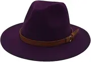 [Generic] Women Classic Brown Belt Fedora Hats Jazz Felt Hat Unisex Men Vintage Church Flat Wide Brim Dress Hat 4 58-60cm, 4, One Size, 4, One Size