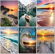 ARTMYRUI Paint by Number for Adults Canvas-DIY Sunset Beach Paint by Number Kits on Canvas for Adults Beginner,Landscape Lake Acrylic Oil Painting Number Kits for Decor Gifts (6 Pack 8x12 inch)