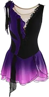 [Zagitova] Ice Figure Skating Dress for Girls Mesh Sleeveless Patchwork Women Gradient Graceful Competition Dance Outfits