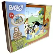 Bluey 5 Wood Puzzles with Wooden Storage Box