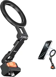 Magnetic Phone Stand, Metal Foldable Phone Holder for Desk Gym Mirror Wall, Portable Cell Phone Holder with 1/4 Screw and Cold Shoe Mount for Live Streaming Photography