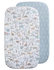 [LIVING TEXTILES] Organic Jersey Bedside Sleeper Fitted Sheets 2 Pack in Multi Blue