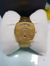 在飛比找Yahoo!奇摩拍賣優惠-鴻圖當舖 古馳 GUCCI GRIP 金屬金色38mm 手錶