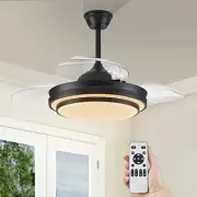 42 Inch Retractable Ceiling Fans with Lights and Remote, Fandelier Ceiling