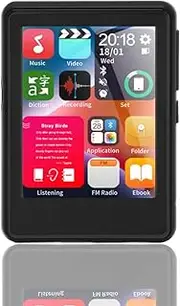 MP3 Player Bluetooth 5.0, Mini Portable Music Player with 2.4inch Full Touch Screen, Support FM Radio, Recorder, Ebook Reader, Picture Viewer, Built in 4GB Memory (Black)