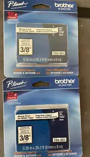 2-Pack GENUINE Brother TZe-221 P-Touch Label Tape 3/8" Black/White TZE221-2PK