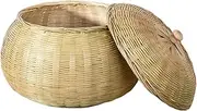 QRZLP Woven Bamboo Basket, Pumpkin Shaped Round Handmade Storage Basket with Lid, Organizer for Snacks, Eggs, Fruit, Toys