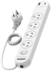Energizer 4 Outlet Power Board with Surge Protection & 2 USB Ports