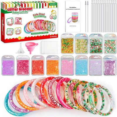 Glitter Bracelet Making Kit for Girls DIY 12 Bracelets 8 Colors 4 Gemstones Lase